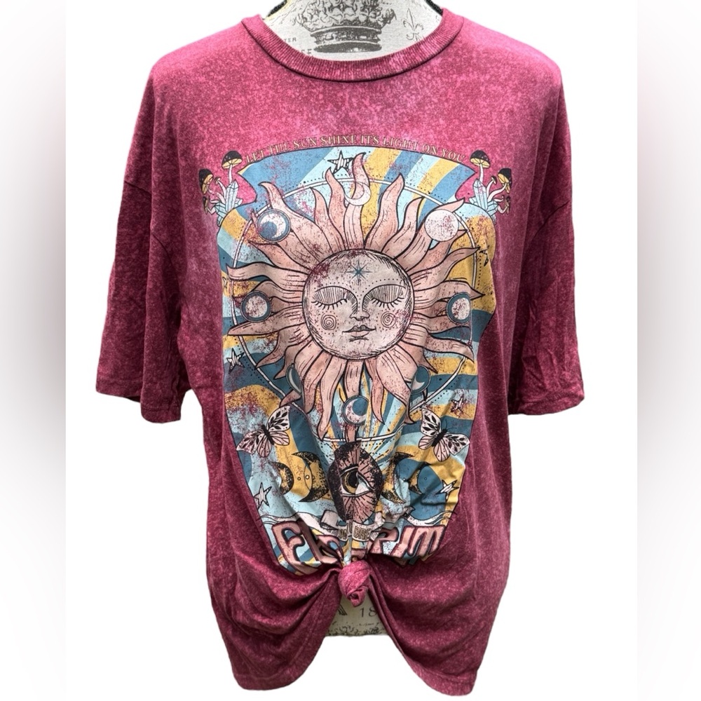 ♛4/$20♛ No Boundaries Trippy T-Shirt Sun Burgundy Loose Fit XL